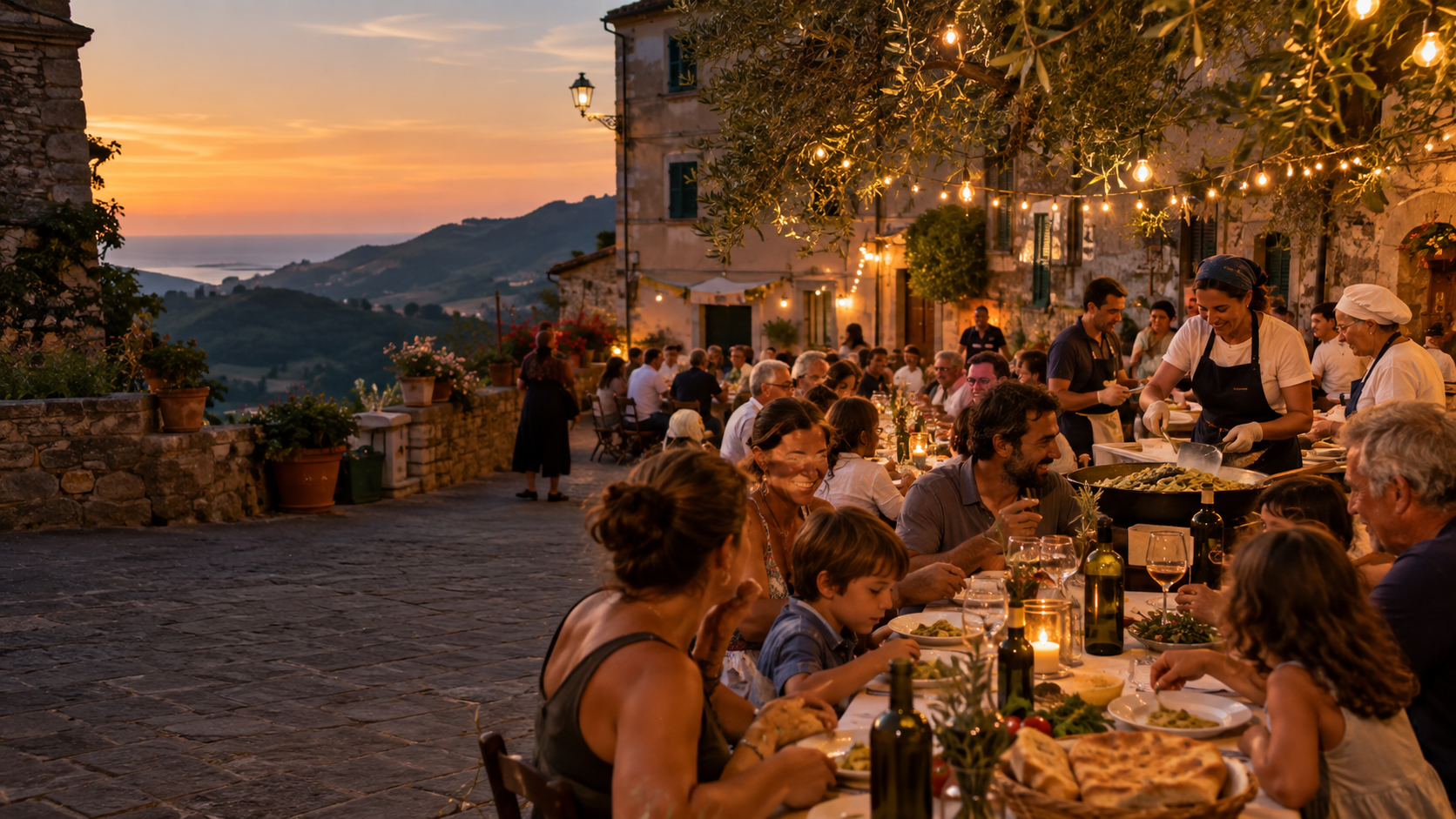 Tavolata durante una sagra in un borgo ligure
